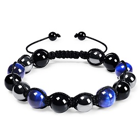 Natural Stone Woven Bracelet with Blue Tiger Eye Beads - Adjustable Fashion Jewelry