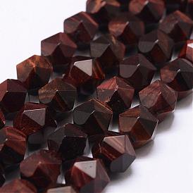 Natural Tiger Eye Beads Strands, Star Cut Round Beads, Faceted