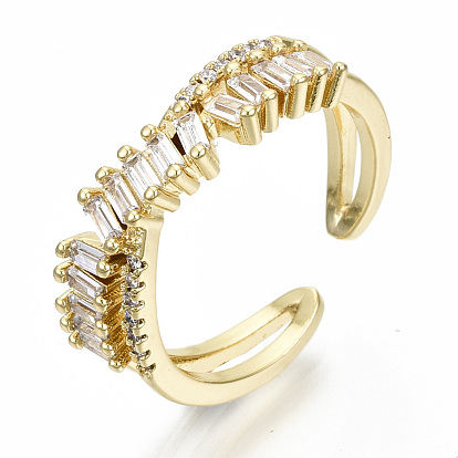Latón micro pavé claro anillos de brazalete de circonio cúbico, anillos abiertos, sin cadmio y níque y plomo