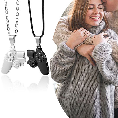 Pendentif en alliage de contrôleur de jeu magnétique ensemble de colliers assortis, avec chaînes porte-câbles et cordons en similicuir, pour couples meilleurs amis