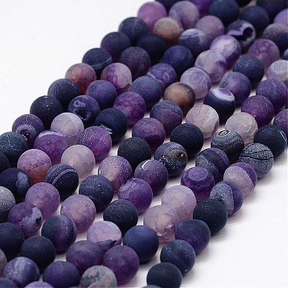 Frosted Natural Weathered Agate Beads Strands, Round, Dyed & Heated