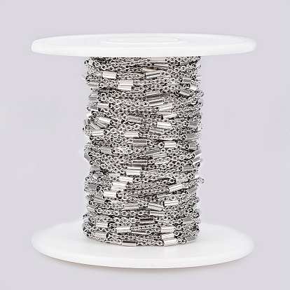 Vacuum Plating 304 Stainless Steel Cable Chains, with Spool, Column Beads, Soldered, Flat Oval