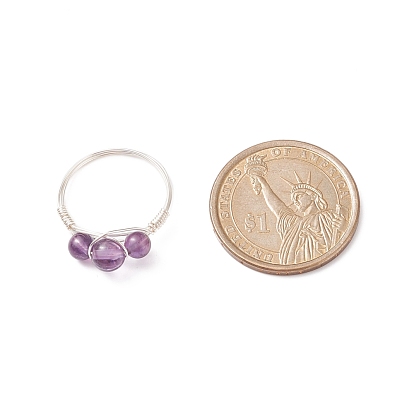 Круглое кольцо из бисера с натуральным и синтетическим драгоценным камнем, ювелирные изделия из посеребренной медной проволоки для женщин