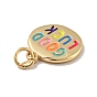 Flat Round with Word Good Luck Brass Enamel Pendants, with Jump Rings, Cadmium Free & Nickel Free & Lead Fre