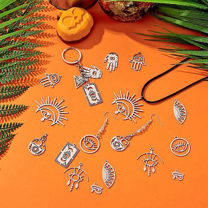 20Pcs 10 Style 201 Stainless Steel Laser Cut Charms, Egyptian Eye, Mixed Shape