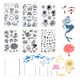 Globleland PVC Plastic Stamps, for DIY Scrapbooking, Photo Album Decorative, Cards Making, Stamp Sheets, with Acrylic Stamping Blocks Tools & Chassis