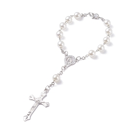 Bracelet chapelet en perles d'imitation prière religieuse, vierge marie crucifix croix long bracelet à breloques pour pâques
