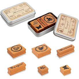 Wooden and Rubber Stamps Sets, with Iron Box