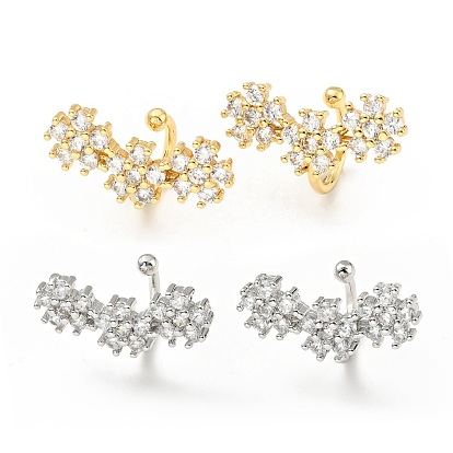 Clear Cubic Zirconia Flower Cuff Earrings, Brass Jewelry for Non-pierced Ears, Cadmium Free & Lead Free