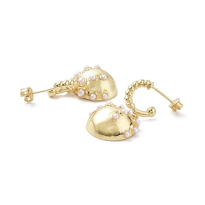 Bague en perles d'imitation en plastique ABS avec boucles d'oreilles pendantes demi-rondes, boucles d'oreilles demi-créoles en laiton pour femmes