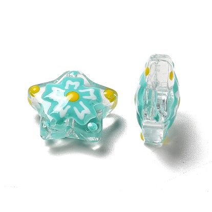 Handmade Lampwork Beads, Star with Flower Pattern