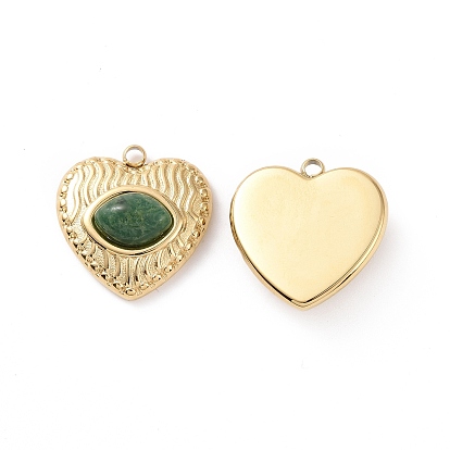 Gemstone Pendants, with Ion Plating(IP) Real 18K Gold Plated 304 Stainless Steel Findings, Heart Charm