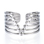 304 Stainless Steel Initial Letter V Open Cuff Ring, Hollow Chunky Ring for Women