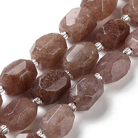 Natural Strawberry Quartz Beads Strands, Nuggets, Faceted, with Seed Beads