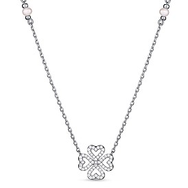 TINYSAND Clover 925 Sterling Silver Cubic Zirconia Pendant Necklaces, 16.27 inch