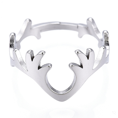 304 Stainless Steel Deer Antler Adjustable Ring for Women