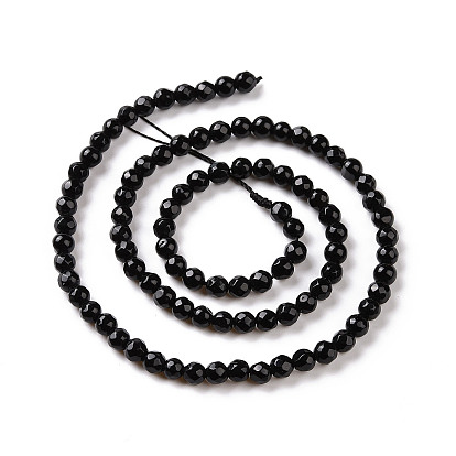 Natural Black Onyx Beads Strands, Star Cut Round, Faceted, Undyed