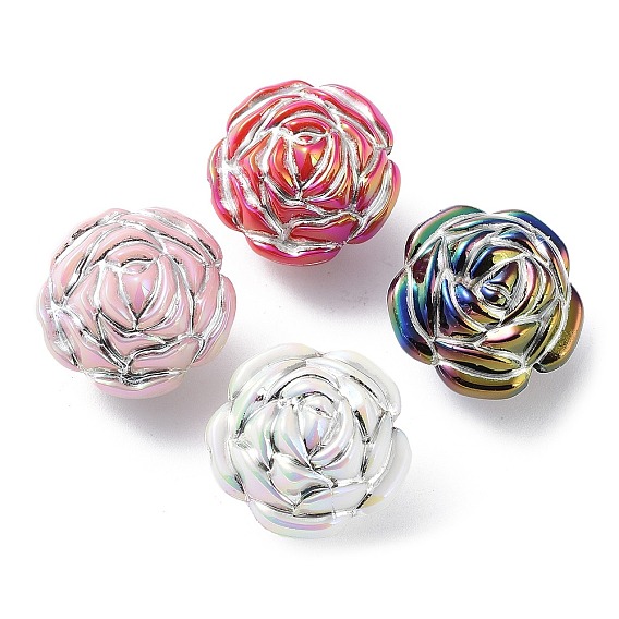 Perles acryliques opaques plaquées UV, iridescent, fleur