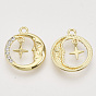 Alloy Pendants, with Crystal Rhinestone, Flat Round with Star and Moon