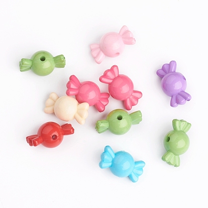 Solid Color Acrylic Beads, Candy, 12x21x12mm, Hole: 2mm, about 389pcs/500g