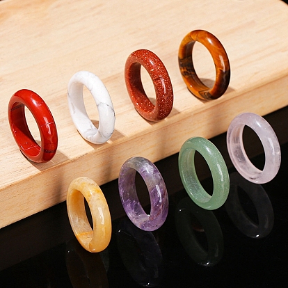 Natural & Synthetic Mixed Gemstone Plain Band Finger Rings