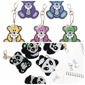 Kit de décorations avec pendentif panda/ours, peinture diamant à faire soi-même, y compris le panneau acrylique, fermoir, chaîne de perles, sac de strass en résine, stylo collant diamant, plateau plaque & colle argile
