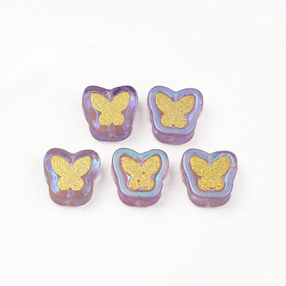 Electroplate Transparent Handmade Lampwork Beads, with Golden Plated Brass Findings, Butterfly