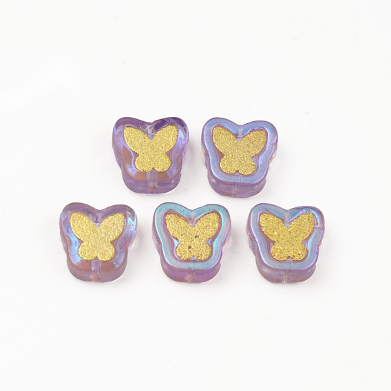 Гальванические прозрачные бусины лэмпворк ручной работы, с латунной фурнитурой золотого цвета, бабочка