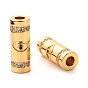Brass Micro Pave Clear Cubic Zirconia Tube Beads, Long-Lasting Plated, Eye Pattern