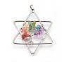 Mixed Gemstone Chakra Big Pendants, with Brass Findings, for Jewish, Star of David
