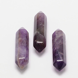Faceted Natural Amethyst Beads, Healing Stones, Reiki Energy Balancing Meditation Therapy Wand, Double Terminated Point, for Wire Wrapped Pendants Making, No Hole/Undrilled