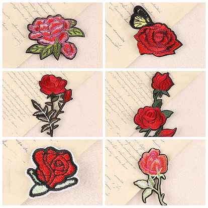 Tissu de broderie informatisé en forme de rose, patchs à repasser/à coudre, accessoires de costumes