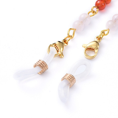 Chakra bijoux, chaînes de lunettes, tour de cou pour lunettes, avec des perles naturelles de pierres précieuses, 304 inox homard fermoirs pince, chaînes de trombones en laiton et extrémités de boucle en caoutchouc