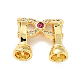 Rack Plating Brass Micro Pave Clear & Cerise Cubic Zirconia Fold Over Clasps, Cadmium Free & Lead Free, Long-Lasting Plated, Bowknot