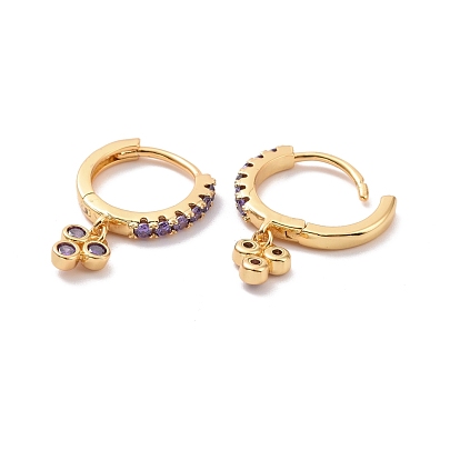 Purple Cubic Zirconia Grape Dangle Hoop Earrings, Rack Plating Brass Jewelry for Women, Cadmium Free & Lead Free