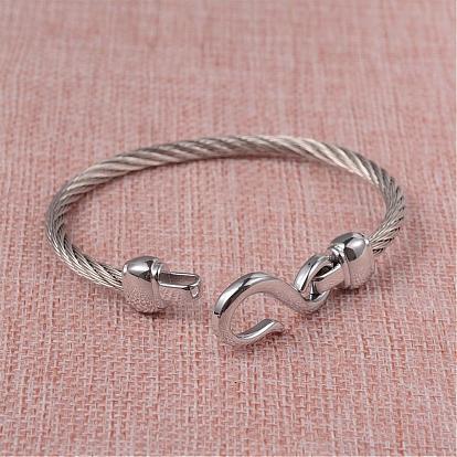 304 Stainless Steel Cuff Bangles, with S Hoop Clasps Findings, 60x55mm