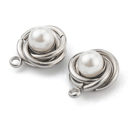304 Stainless Steel Charms, with White Plastic Imitation Pearl Beads, Vortex