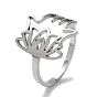 304 Stainless Steel Adjustable Rings, Hollow Hamsa Hand & Lotus Ring for Women