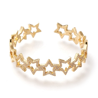 Bracelets de manchette en laiton avec micro-pavé de zirconium, étoiles