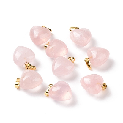 Gemstone Pendants, with Golden Tone Brass Findings, Heart Charm