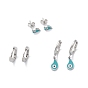 3 Pairs 3 Style Enamel Teardrop with Evil Eye Dangle Hoop Earrings, 304 Stainless Steel Stud Earrings for Women