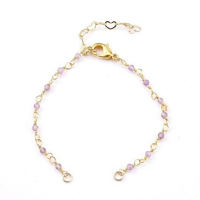 Natural Gemstone Handmade Beaded Chains Bracelet Making, with Loop and Brass Lobster Claw Clasps
