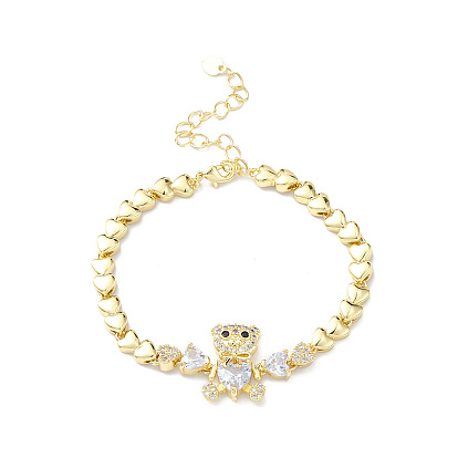 Bracelet à maillons ours en zircon cubique avec chaînes à maillons en forme de cœur, bijoux en laiton de placage de rack pour les femmes, sans plomb et sans cadmium