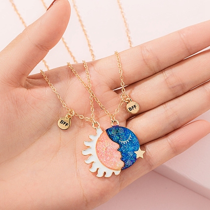2 комплект ожерелий с подвесками из светящейся эмали в виде солнца и луны, Светящиеся в темноте магнитные украшения из сплава для детей