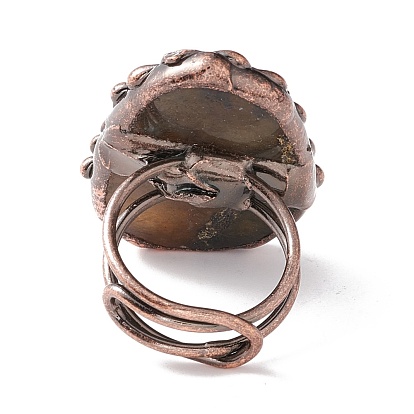 Natural Labradorite Irregular Nugget Open Cuff Ring, Red Copper Brass Wire Wrap Chunky Ring for Women, Cadmium Free & Lead Free