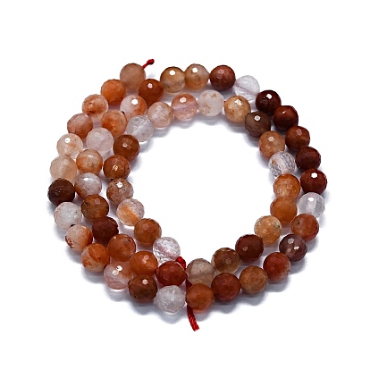 Rouge naturel quartz brins de perles, à facettes (128 facettes), ronde