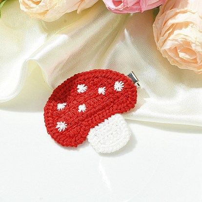 Cute Mushroom/Flower/Strawberry Cotton Alligator Hair Clips, with Alloy & Plastic Chips, for Girls