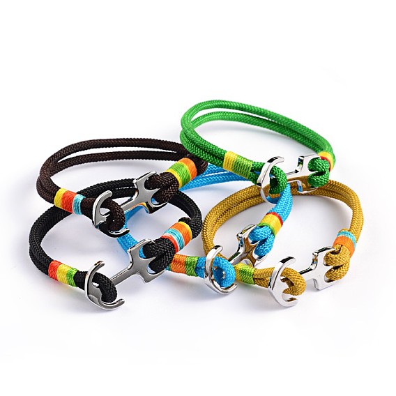 Bracelets multi-rangs en corde cirée, avec des agrafes en alliage d'ancrage, platine, 210x8x3.5mm