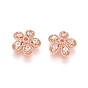 5-Petal Brass Micro Pave Clear Cubic Zirconia Bead Caps, Flower