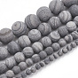 Brins de perles en pierre naturelle en bois noir, givré, ronde